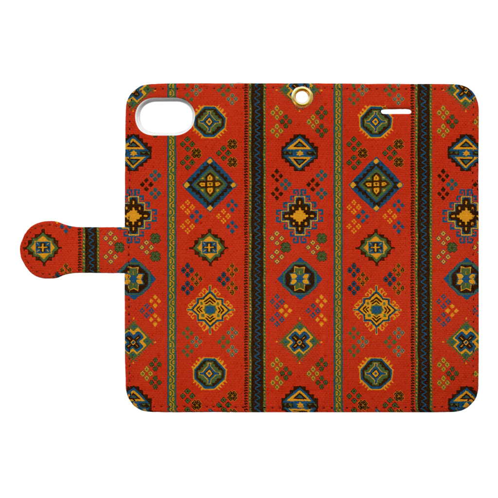 IZANAMI by Akane Yabushitaのコーカサス絨毯・ストライプ（バーミリオン） Book-Style Smartphone Case:Opened (outside)