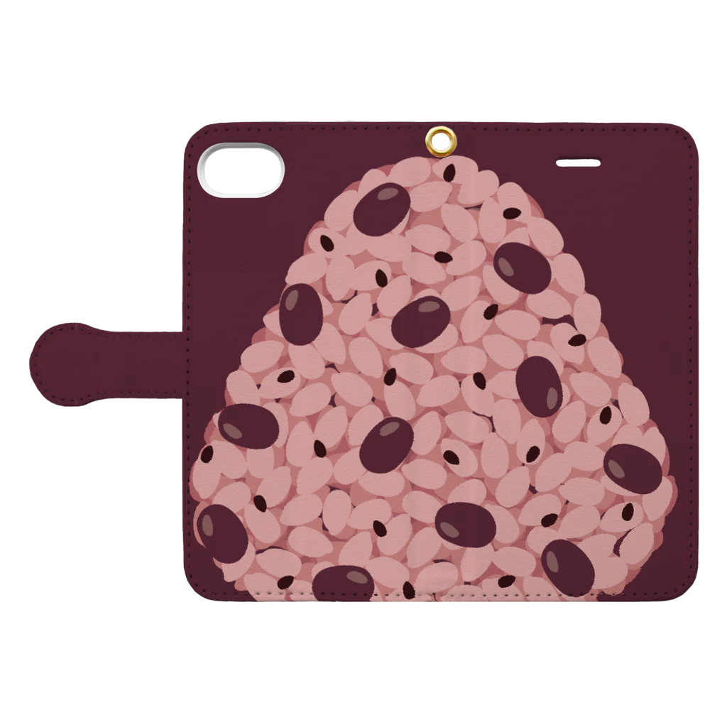 あわじテキスタイルの特大おにぎりスマホケース お赤飯 Book-Style Smartphone Case:Opened (outside)