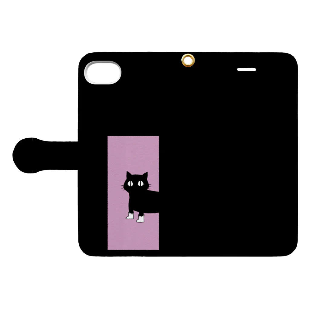 まろ屋のくつ下をはいたネコが玄関で Book-Style Smartphone Case:Opened (outside)