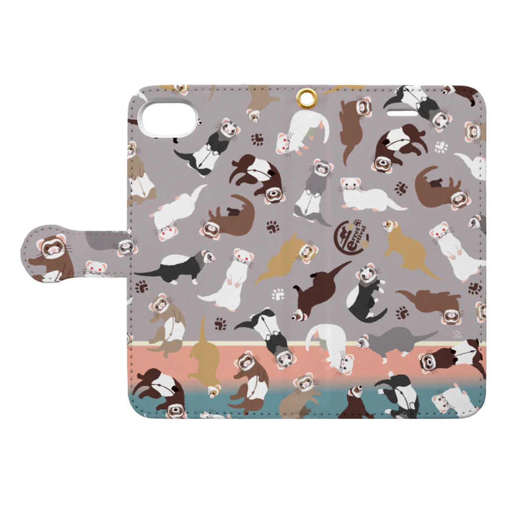 ヤム烈のフェレット総柄スマホケース Book-Style Smartphone Case:Opened (outside)