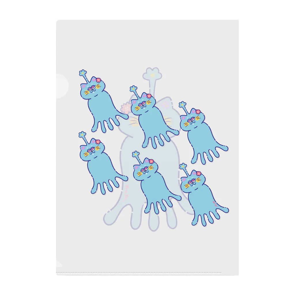 アンクガハク雑貨店の宇宙にゃん桜クリアファイル Clear File Folder