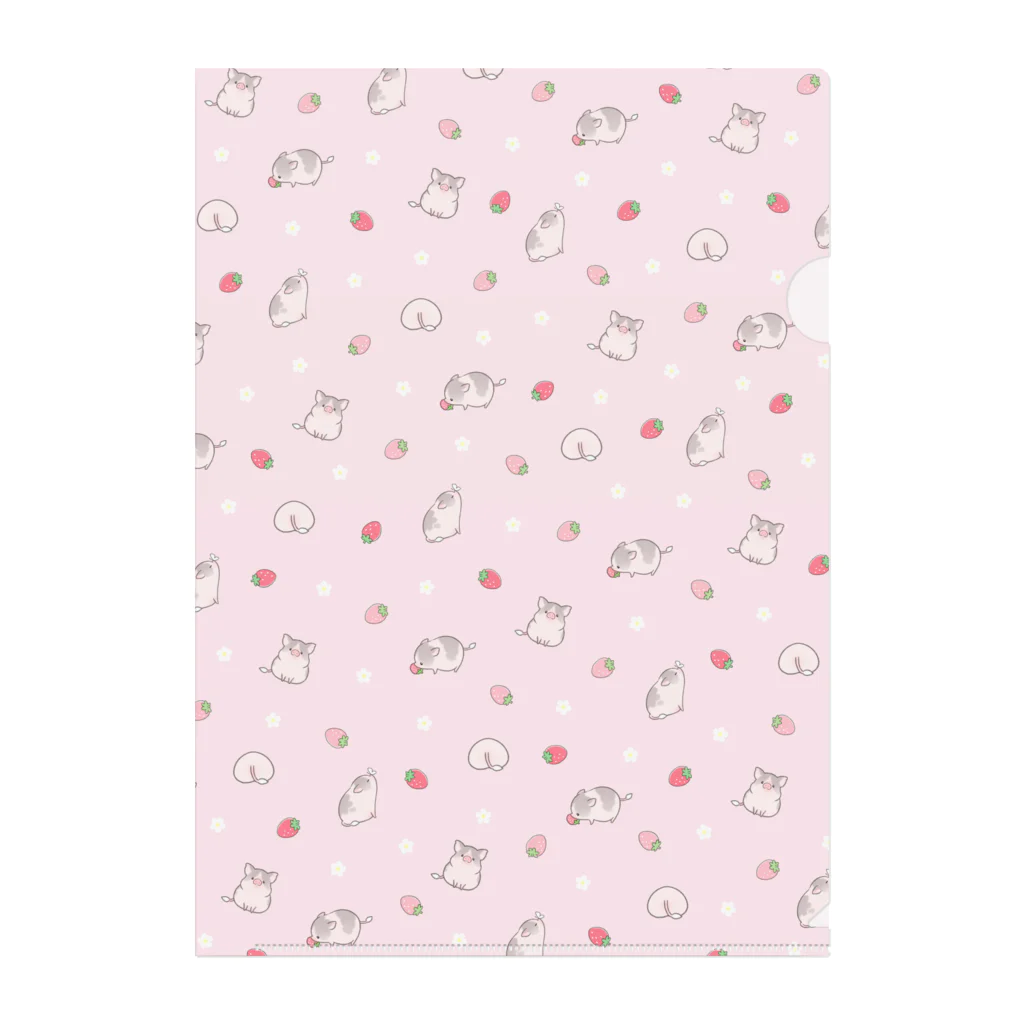 しらたまちゃんSHOPu〜🐽のイチゴとしらたまちゃん（ピンク） Clear File Folder