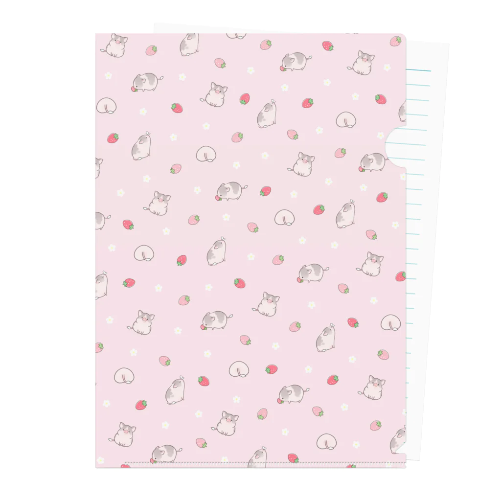 しらたまちゃんSHOPu〜🐽のイチゴとしらたまちゃん（ピンク） Clear File Folder