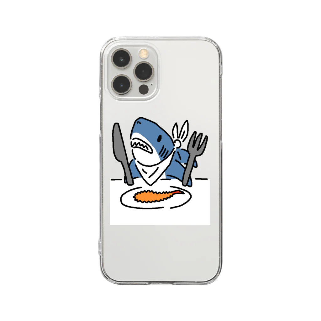 サメ わりとおもいのエビフライを食べようとするサメ Clear Smartphone Case