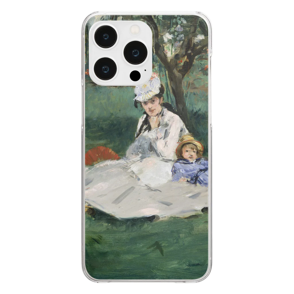 SONOTENI-ARTの012-002　エドゥアール・マネ　『庭のモネ一家』　クリア　スマホケース　iPhone 14ProMax/14Plus/13ProMax/12ProMax/11ProMax専用デザイン　CC5-2 Clear Smartphone Case