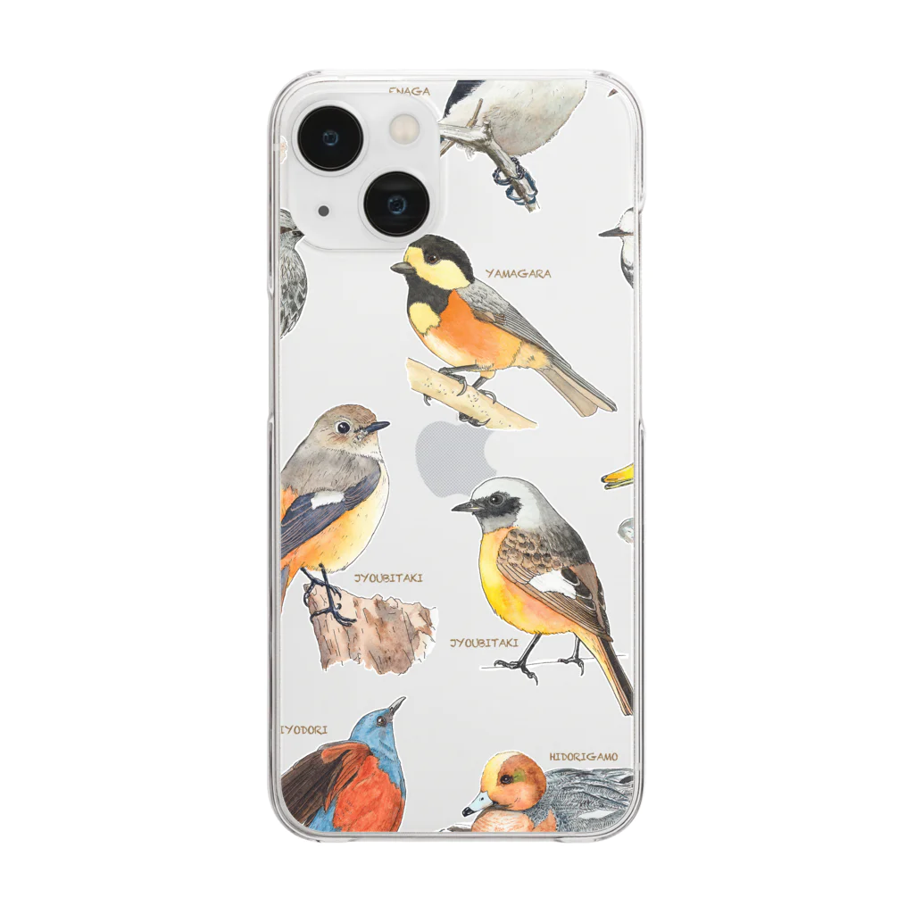 野鳥集合イラストB / Hick3desuのクリアスマホケース（iPhone