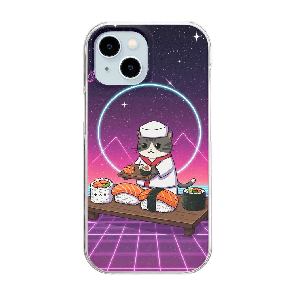 Neon Cat UniverseのSushi Chef Cat | Neon Cat Universe Clear Smartphone Case