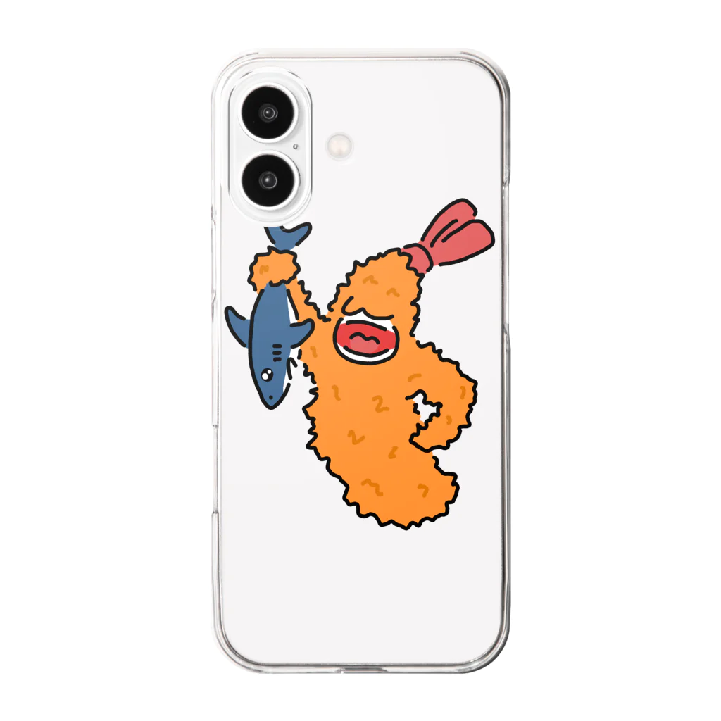 サメ わりとおもいのエビフライに食べられそうになるサメ Clear Smartphone Case
