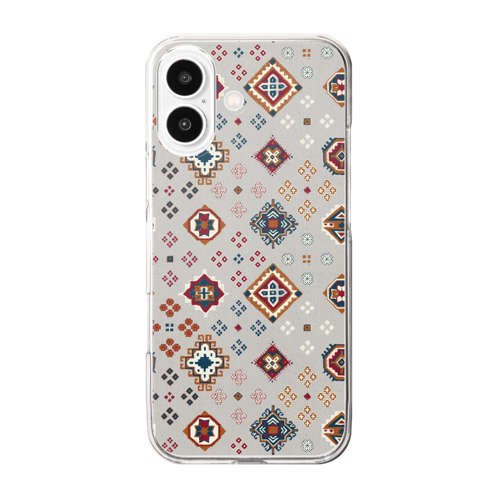 IZANAMI by Akane Yabushitaのコーカサス絨毯・グリッド（ホワイト） Clear Smartphone Case