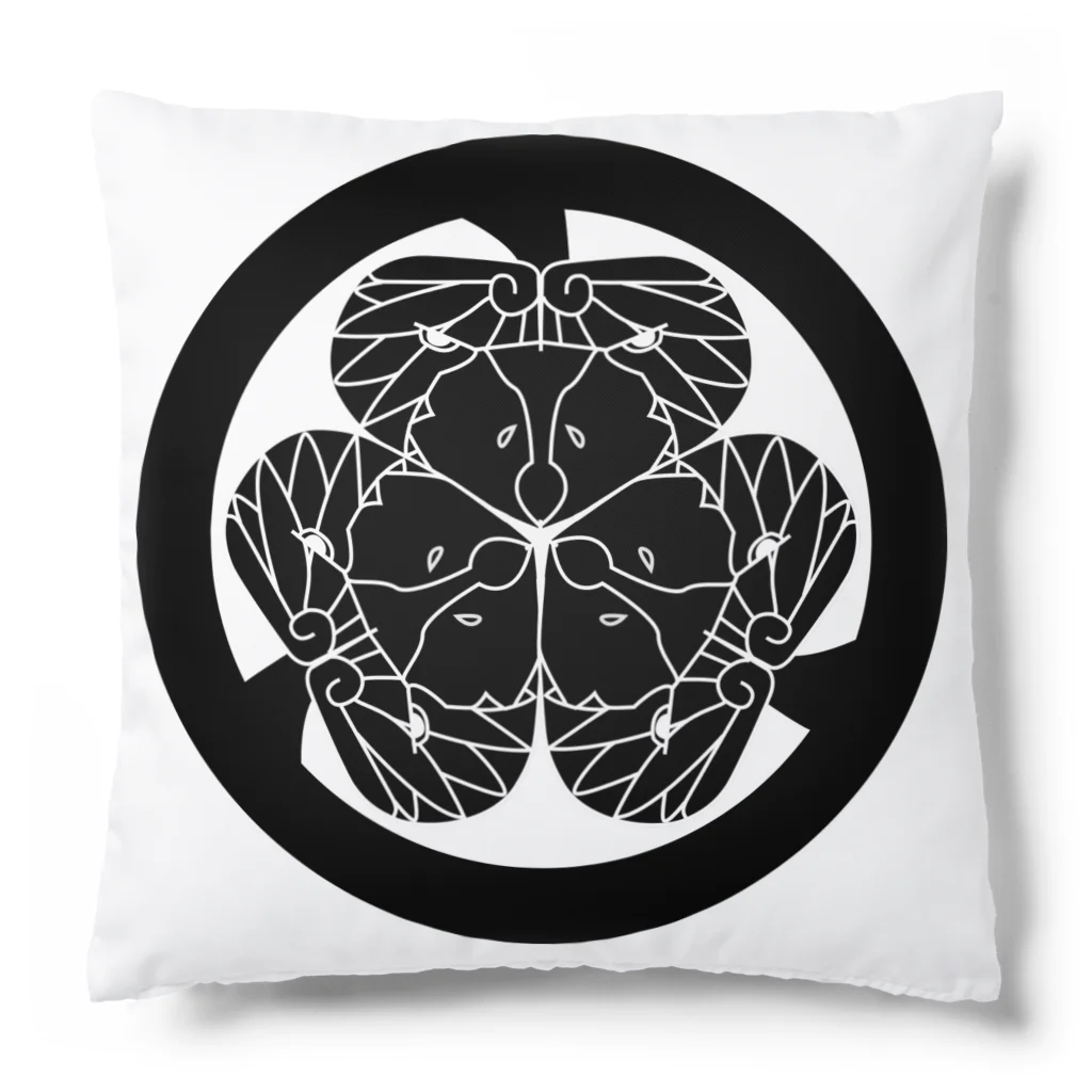 『Nothing Is Real』-- IN SUZURIの動物家紋。H.T.（三つ葉葵ハシビロコウ）黒 Cushion