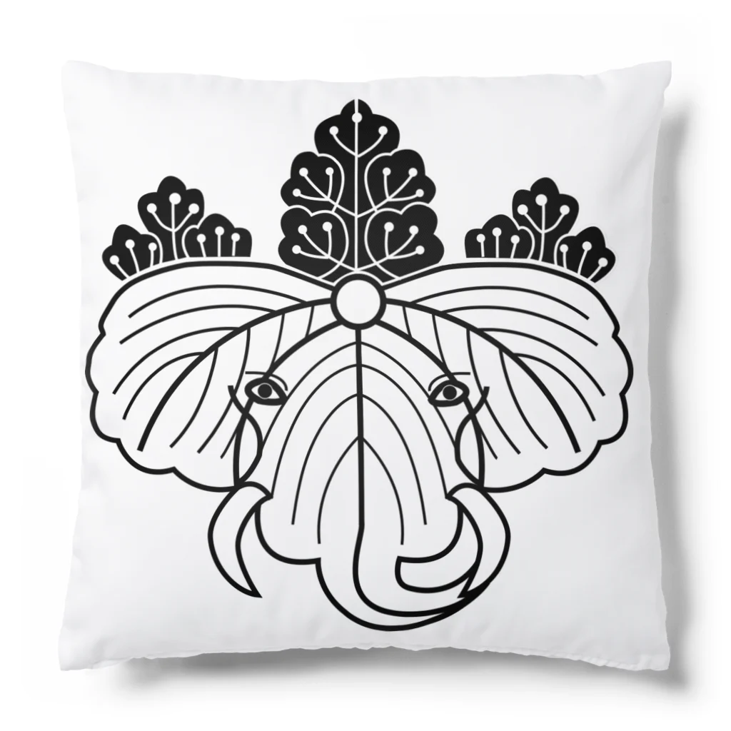 『Nothing Is Real』-- IN SUZURIの動物家紋。H.T.（桐にゾウ）黒 Cushion