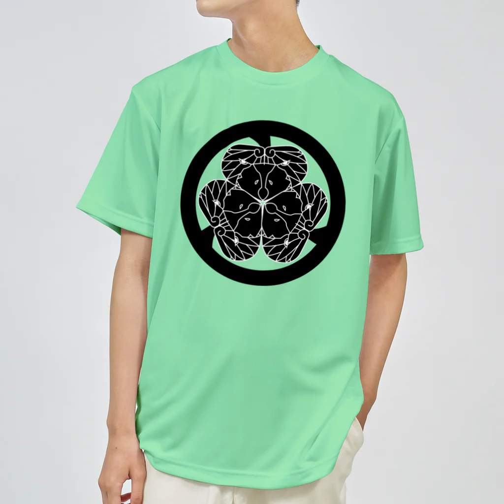 『Nothing Is Real』-- IN SUZURIの動物家紋。H.T.（三つ葉葵ハシビロコウ）黒 Dry T-Shirt
