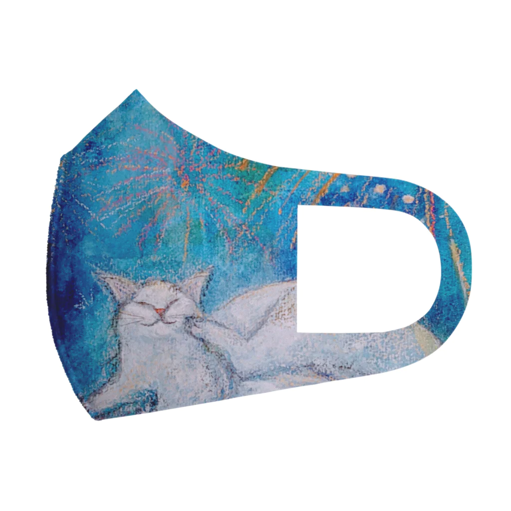 葉のり猫ショップの花火の夜 Face Mask