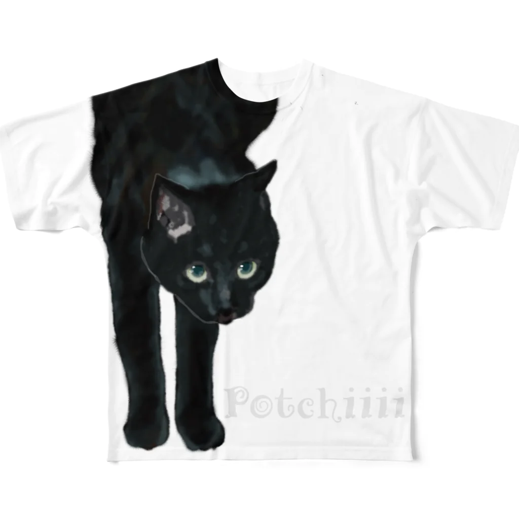 黒猫フルグラフィックTシャツ 黒猫 / 猫とやっし~ぃのアレコレ ( yassiecatcat )のフル