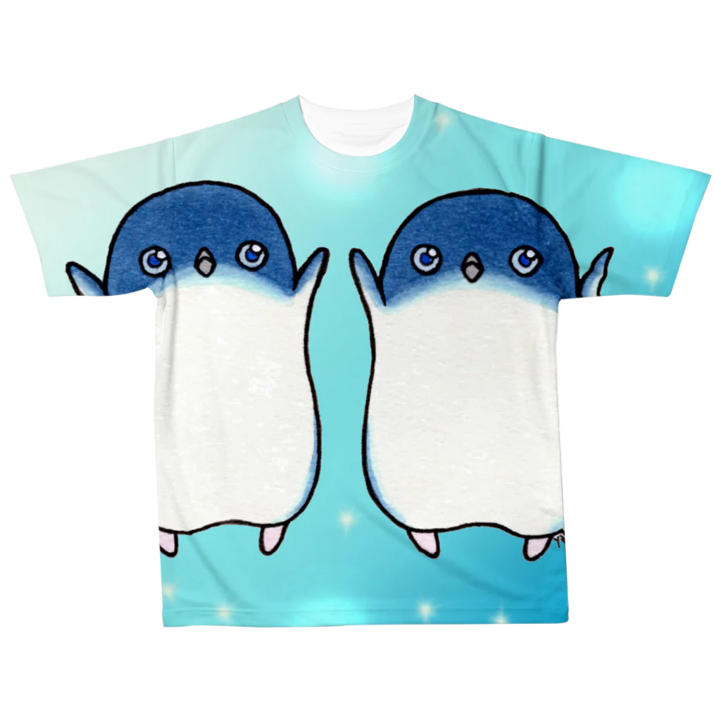 ヤママユ(ヤママユ・ペンギイナ)のふたごのフェアリーペンギン(kirakira) All-Over Print T-Shirt