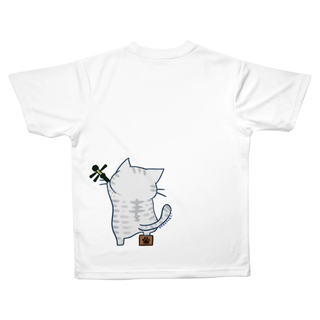 絵娯クリエイトのひのもとにゃんこ® 津軽三味線にゃんこ All-Over Print T-Shirt