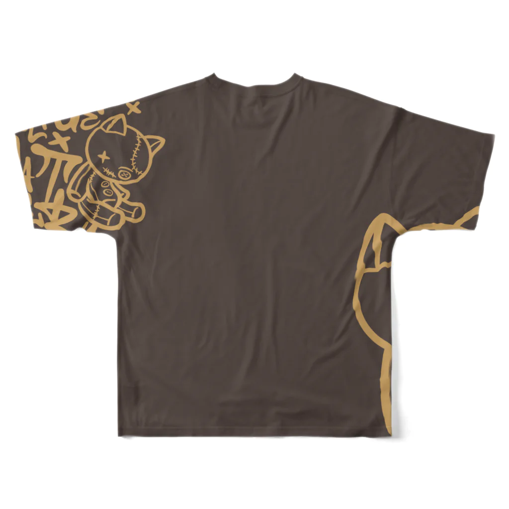 にこねこ【保護猫の保育園】の新発売！猫のぬいぐるみフルグラフィックTシャツが登場🐱【チャコール】 All-Over Print T-Shirt :back