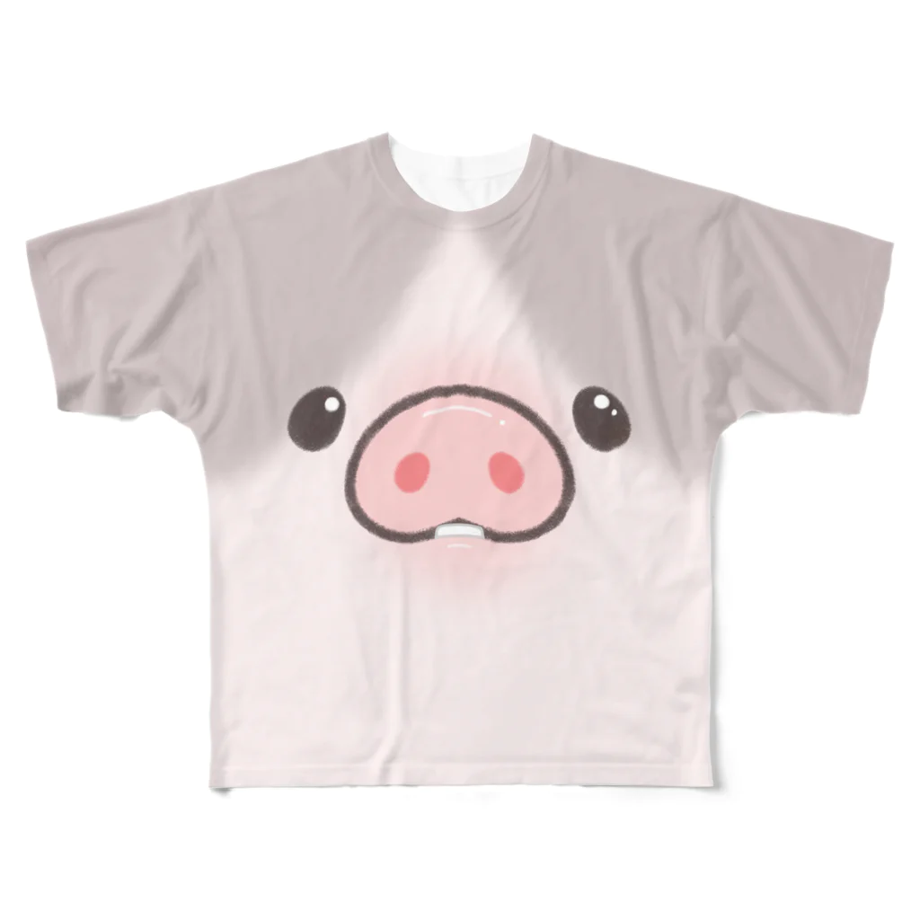 しらたまちゃんSHOPu〜🐽のお顔とおしり しらたまちゃんドアップ All-Over Print T-Shirt