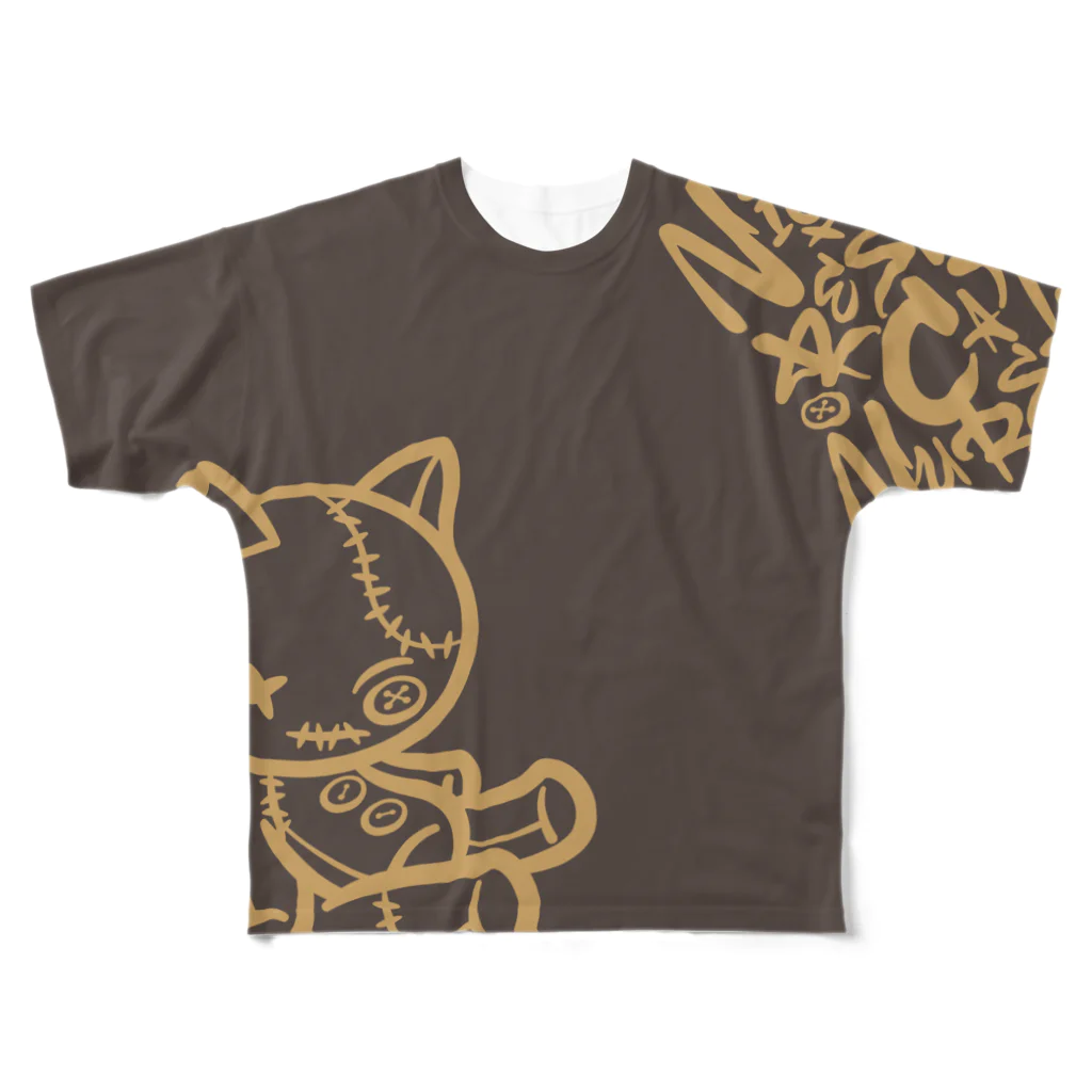 にこねこ【保護猫の保育園】の新発売！猫のぬいぐるみフルグラフィックTシャツが登場🐱【チャコール】 All-Over Print T-Shirt