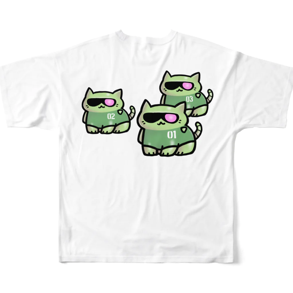 ヒトコト屋の量産型ニャンコ ボックスアート All-Over Print T-Shirt :back