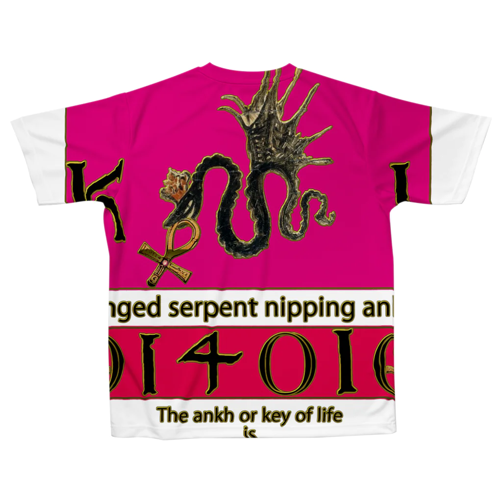 PALA's SHOP　cool、シュール、古風、和風、ねこ、ワンちゃん、ウサギさん、野鳥。のアンクを銜えた翼のある蛇-03 All-Over Print T-Shirt