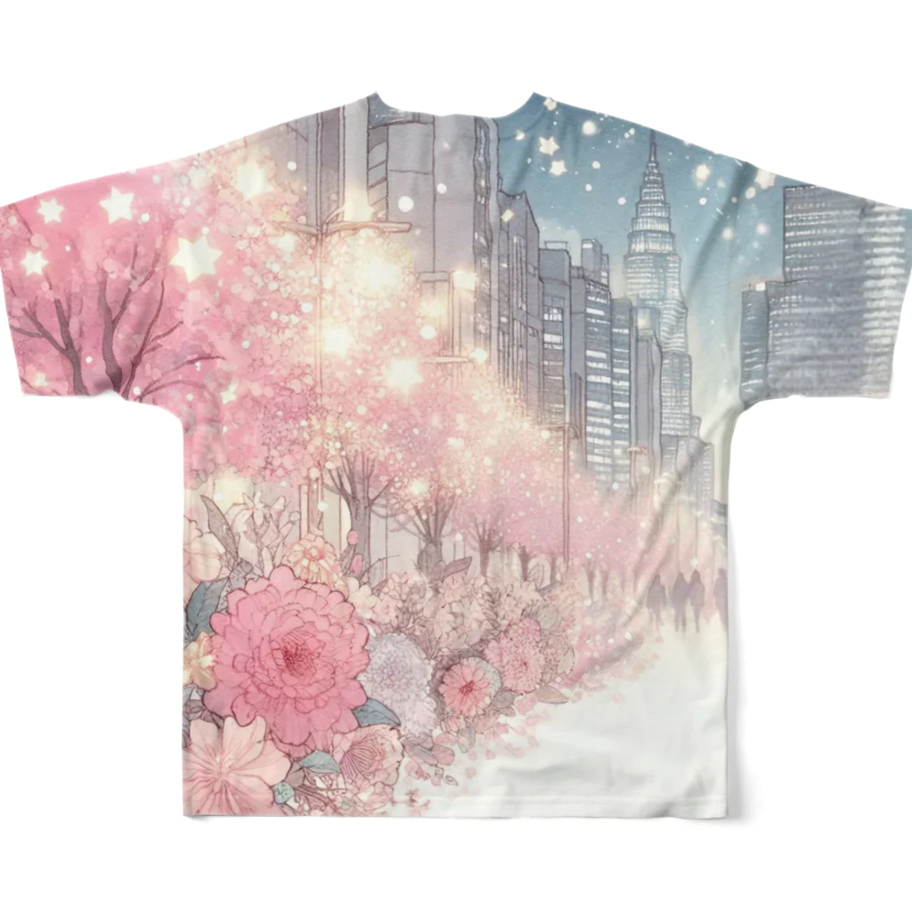 すのこのこ×にーぶ7の夜のパジャマ散歩～にこにこ都会散歩バージョン All-Over Print T-Shirt :back