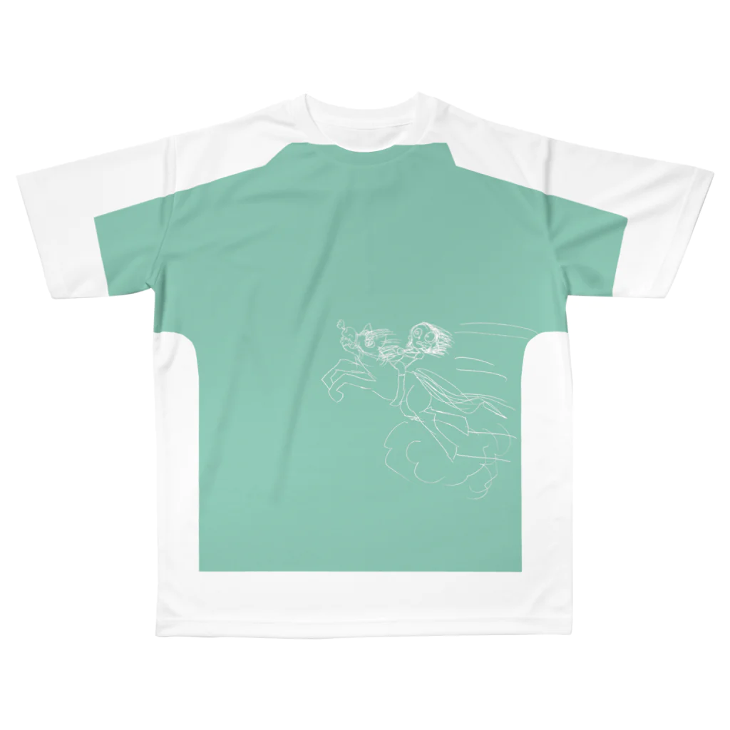 びっくり乗馬 ミントグリーンT / tn8のフルグラフィックTシャツ