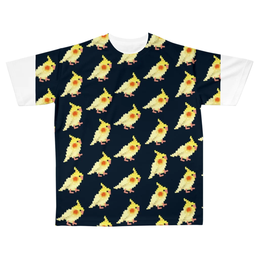 ブティック萌のオカメインコちゃん、いっぱい！(ネイビー) All-Over Print T-Shirt