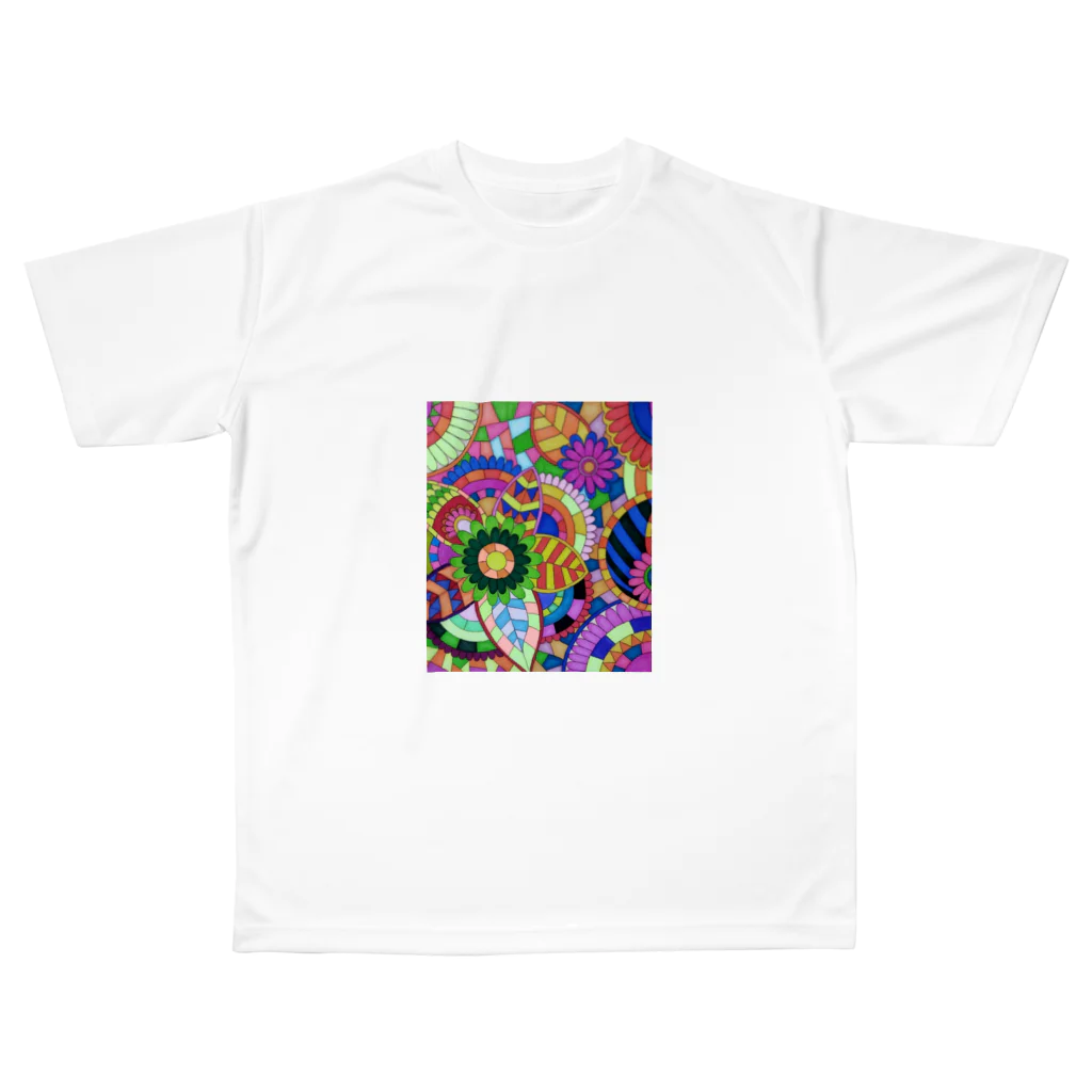 𝚈 𝚄 𝙸の障害者アート 手描きイラスト 曼荼羅 花 カラフル All-Over Print T-Shirt
