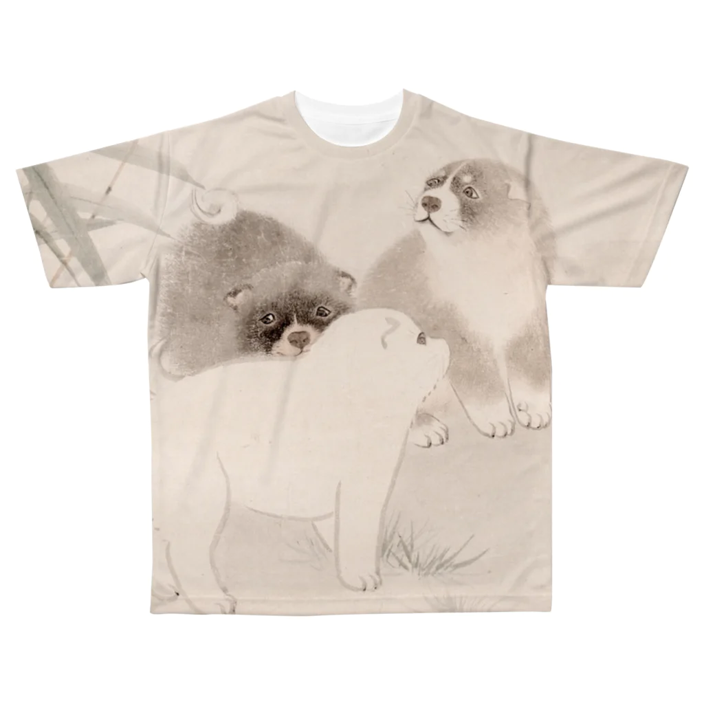 浮世絵ショップ のどぐろ　UKIYOE SHOP NODOGUROの犬『狗子之図』円山応挙 / Puppies   Maruyama Okyo All-Over Print T-Shirt