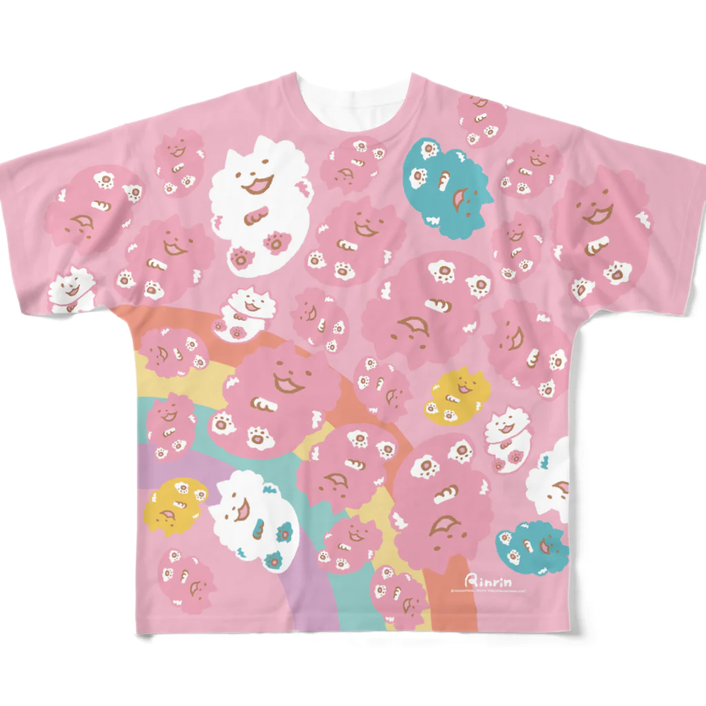 cioccomocaの両面＞新Ver. ねこらんど WAHA~❤️（ふんわりカラー総柄） All-Over Print T-Shirt