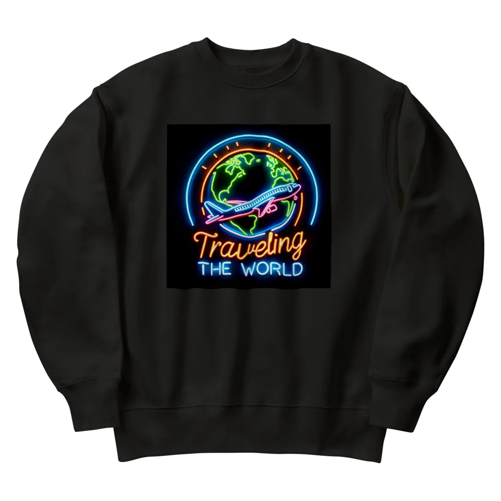 ©Happy Autism Japanのネオンの輝き☆世界旅行 Heavyweight Crew Neck Sweatshirt
