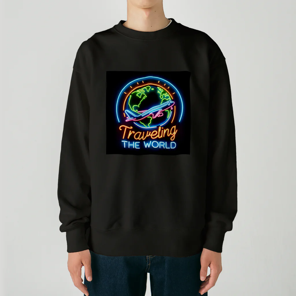 ©Happy Autism Japanのネオンの輝き☆世界旅行 Heavyweight Crew Neck Sweatshirt