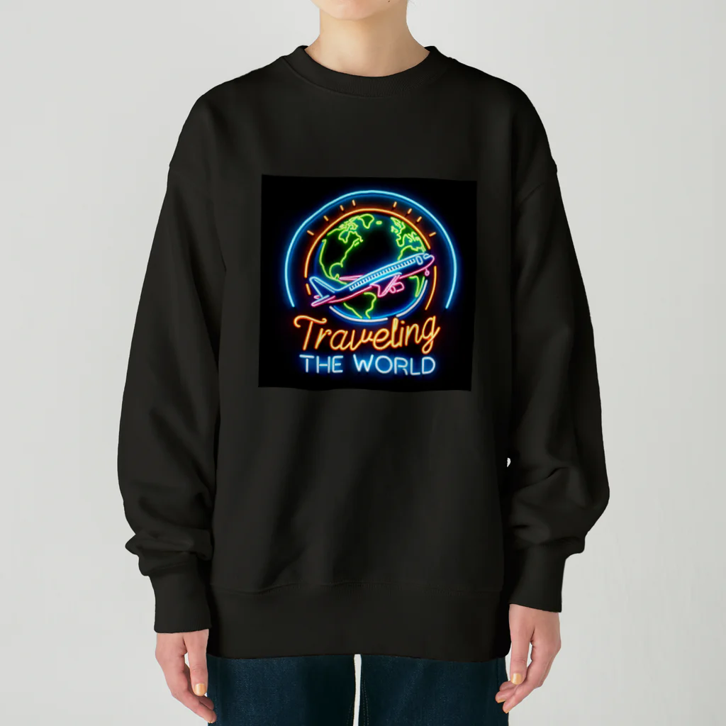 ©Happy Autism Japanのネオンの輝き☆世界旅行 Heavyweight Crew Neck Sweatshirt