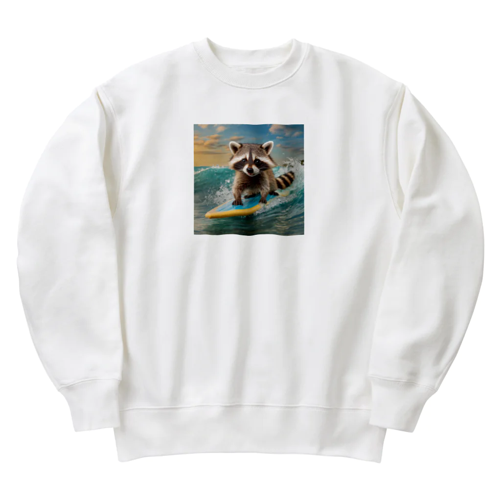 Colorful Canvasのたぬきがサーフィンをしている Heavyweight Crew Neck Sweatshirt