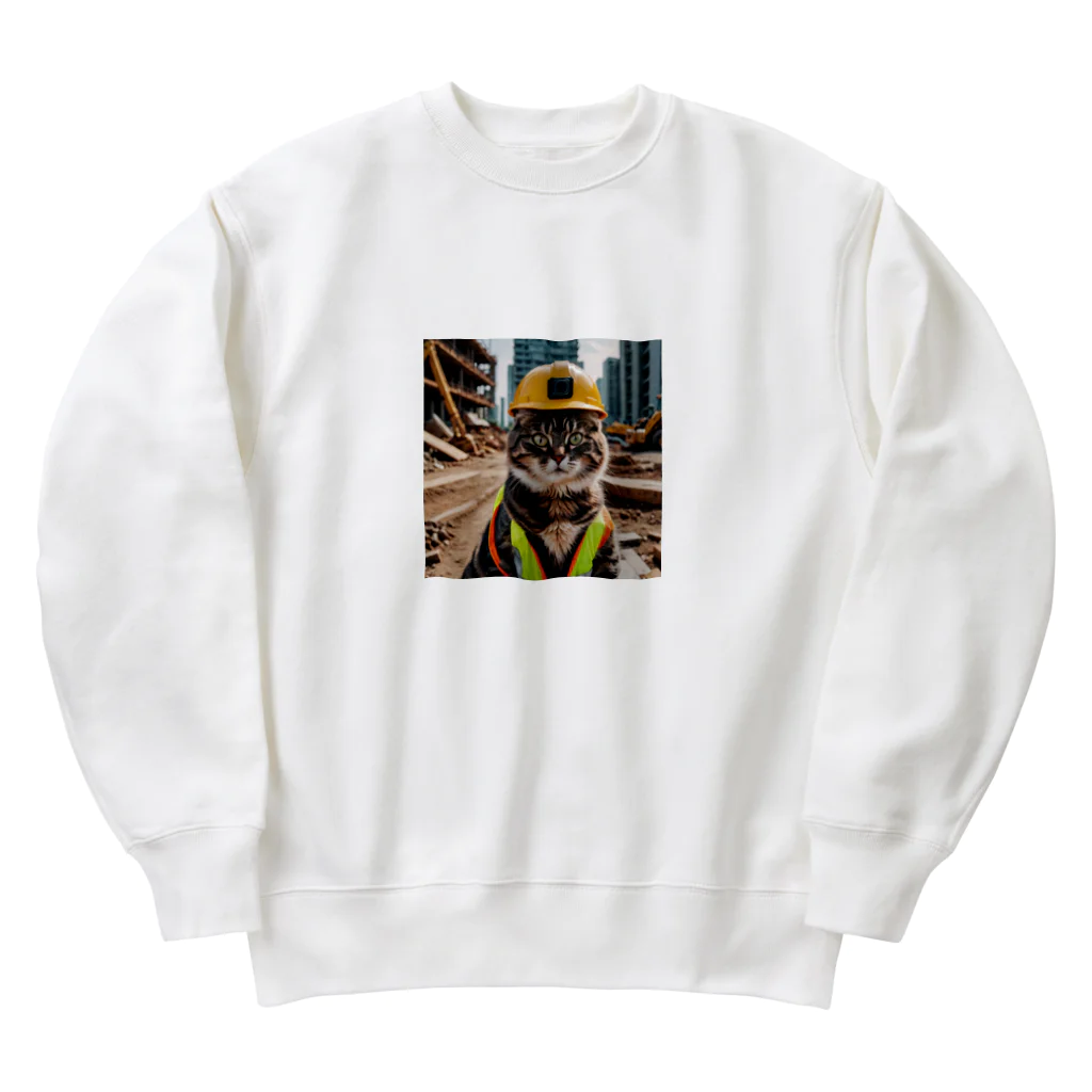 いろんな動物園の建設現場の猫 Heavyweight Crew Neck Sweatshirt