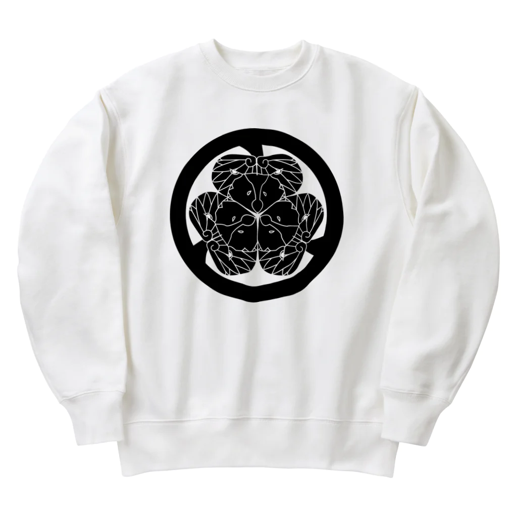 『Nothing Is Real』-- IN SUZURIの動物家紋。H.T.（三つ葉葵ハシビロコウ）黒 Heavyweight Crew Neck Sweatshirt