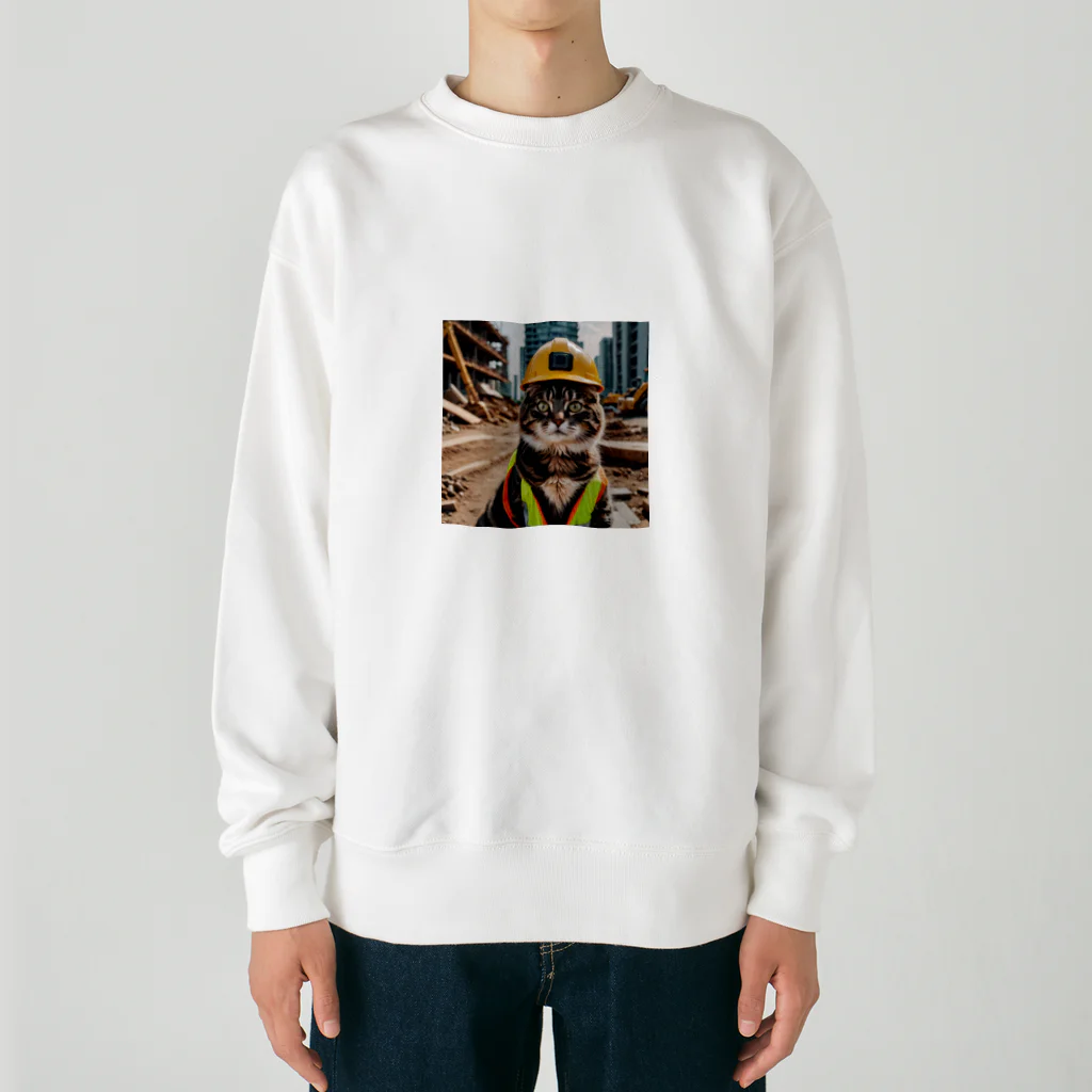 いろんな動物園の建設現場の猫 Heavyweight Crew Neck Sweatshirt