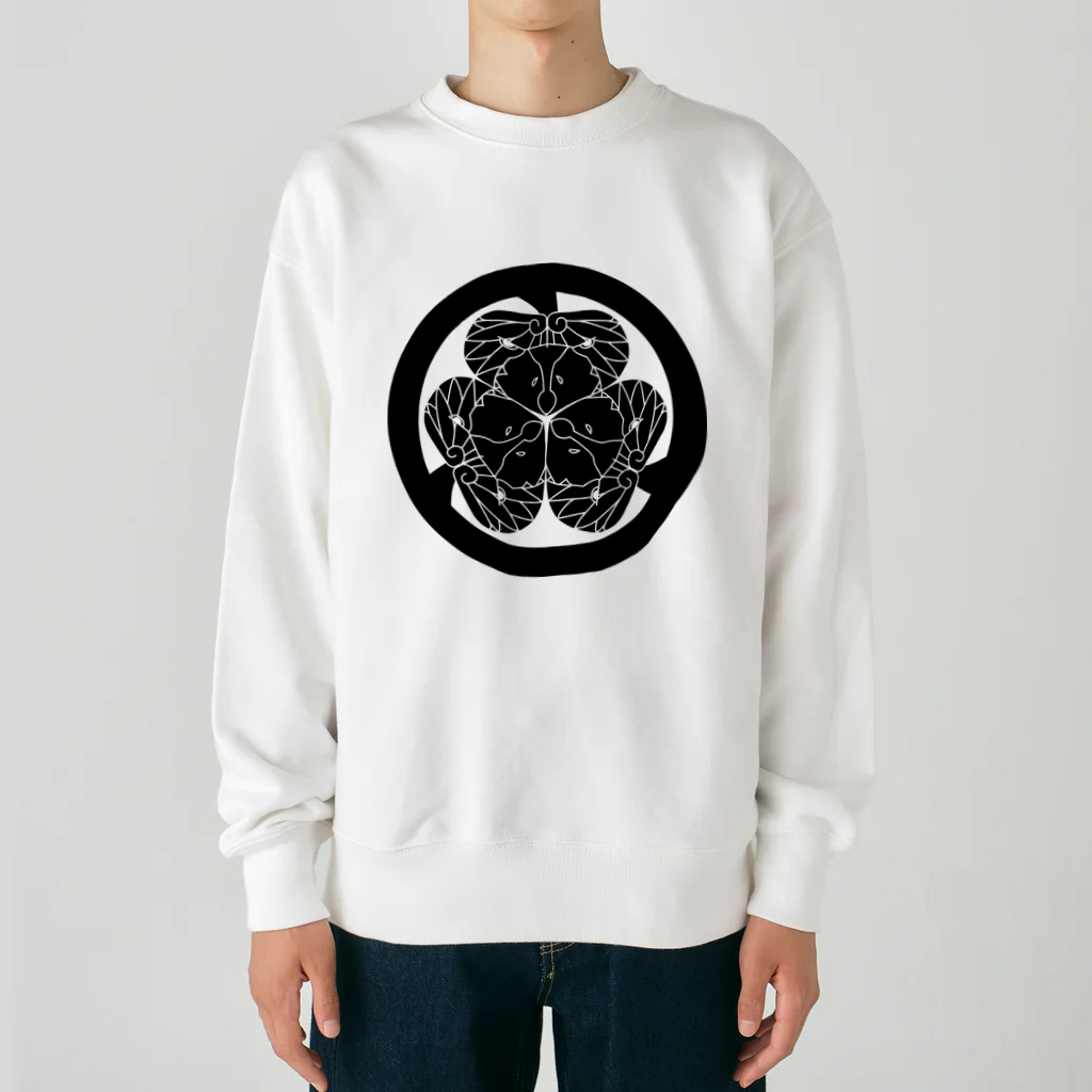 『Nothing Is Real』-- IN SUZURIの動物家紋。H.T.（三つ葉葵ハシビロコウ）黒 Heavyweight Crew Neck Sweatshirt