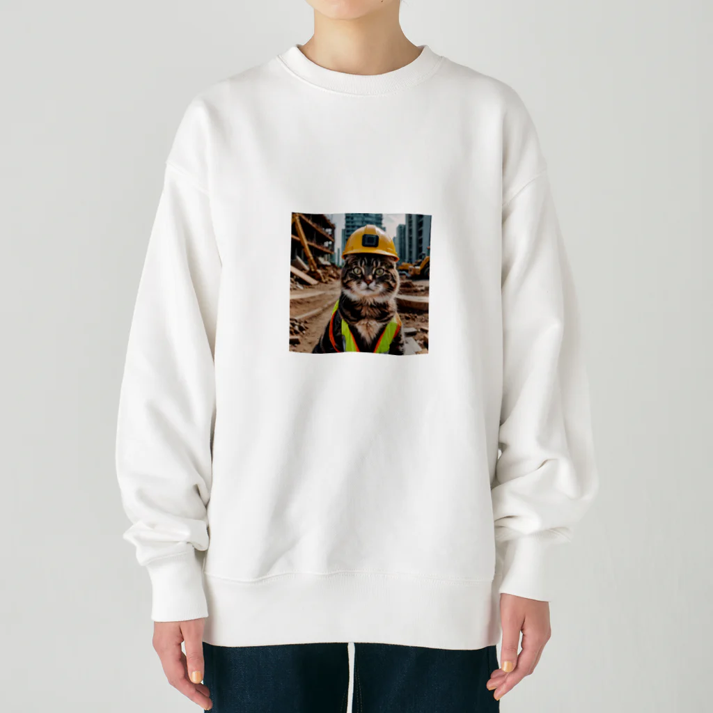 いろんな動物園の建設現場の猫 Heavyweight Crew Neck Sweatshirt
