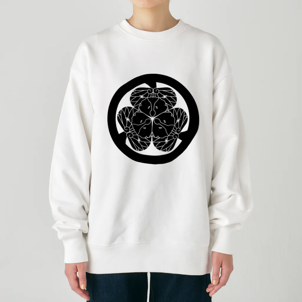 『Nothing Is Real』-- IN SUZURIの動物家紋。H.T.（三つ葉葵ハシビロコウ）黒 Heavyweight Crew Neck Sweatshirt