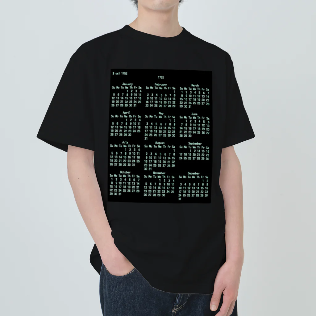 tシャツ UNIX コマンド “cal 1752” 出力結果 / Ns_on_a_tripのヘビーウェイトT