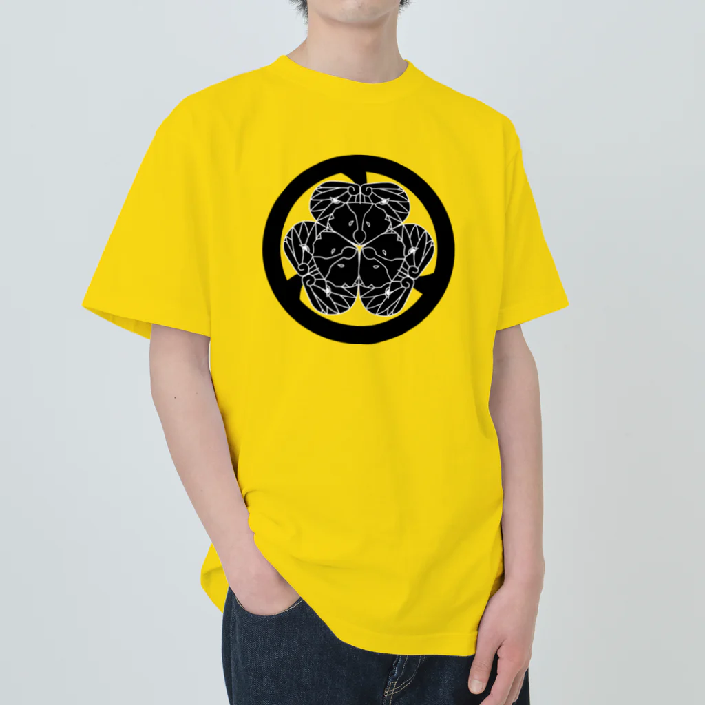 『Nothing Is Real』-- IN SUZURIの動物家紋。H.T.（三つ葉葵ハシビロコウ）黒 Heavyweight T-Shirt