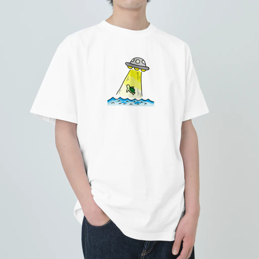 ELNAサポートショップのUFOに連れ去られるウミガメ Heavyweight T-Shirt
