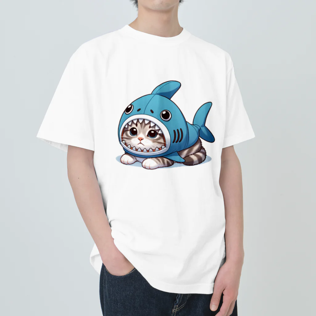 IloveCatのサメのフードを被った可愛らしい子猫 Heavyweight T-Shirt