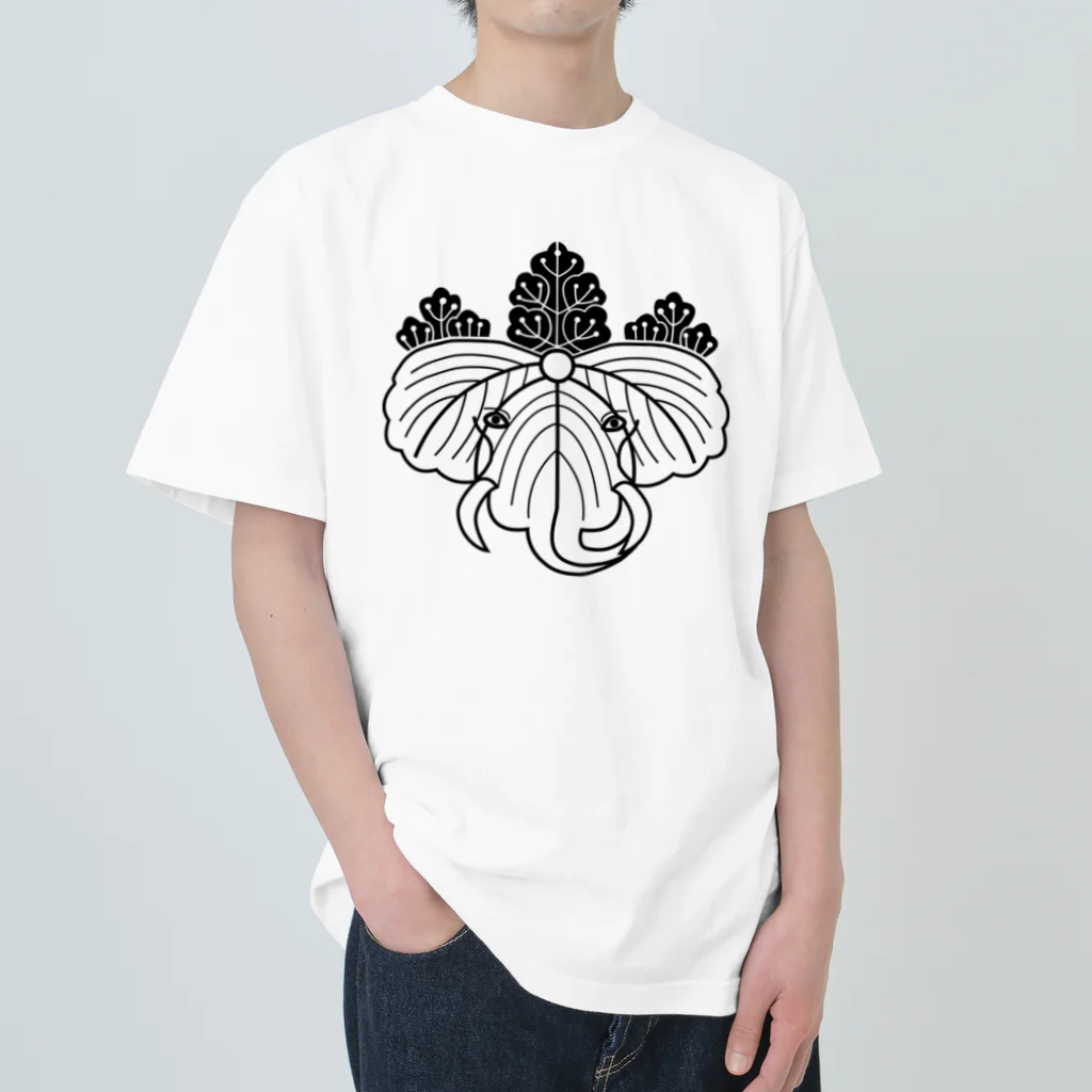 『Nothing Is Real』-- IN SUZURIの動物家紋。H.T.（桐にゾウ）黒 Heavyweight T-Shirt