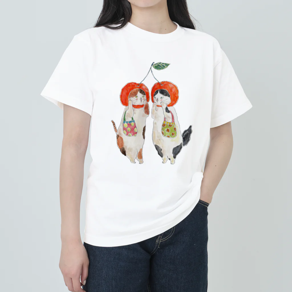 トコロコムギのさくらんぼマダムにゃんこ Heavyweight T-Shirt