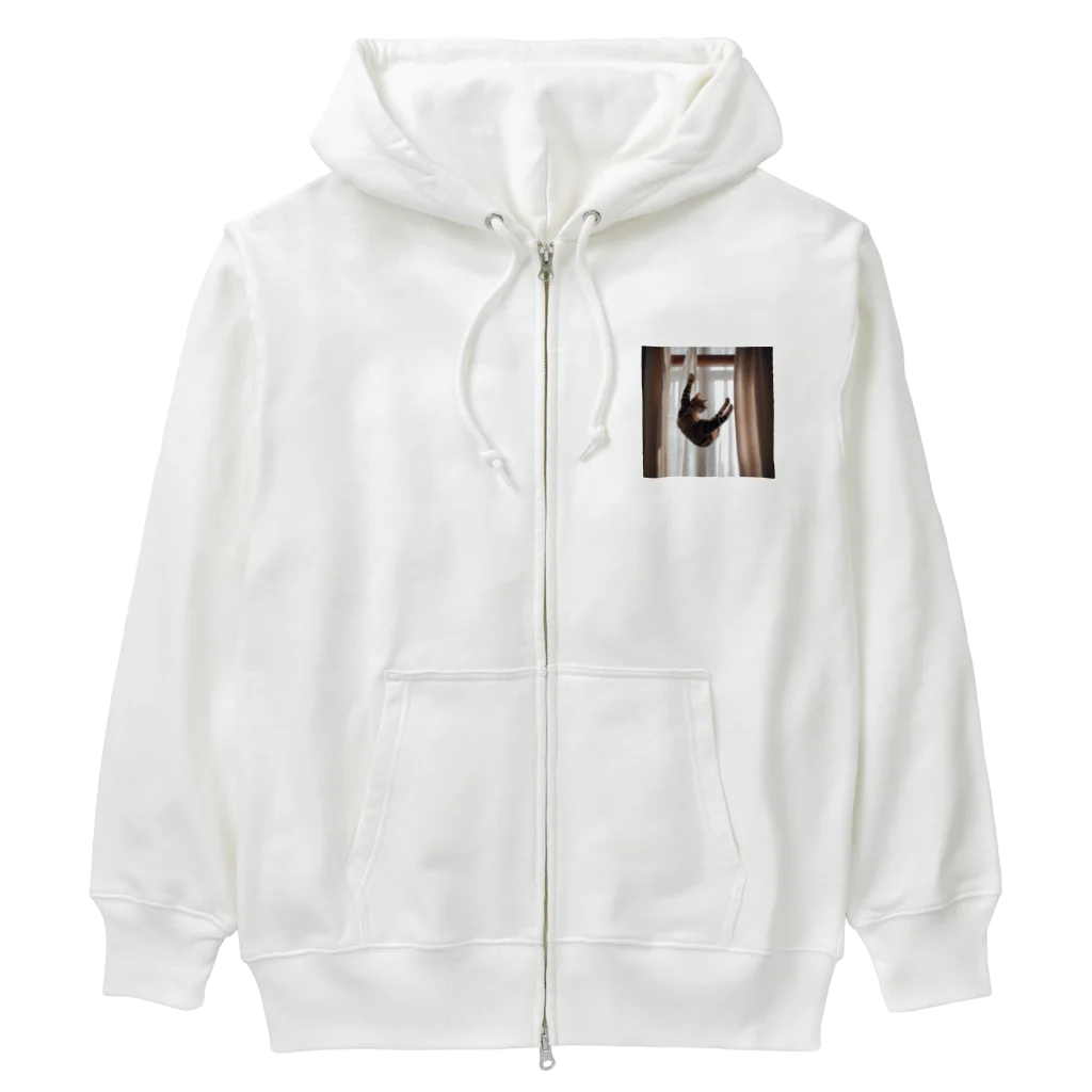 takeoutのカーテンにつかまっているネコ Heavyweight Zip Hoodie