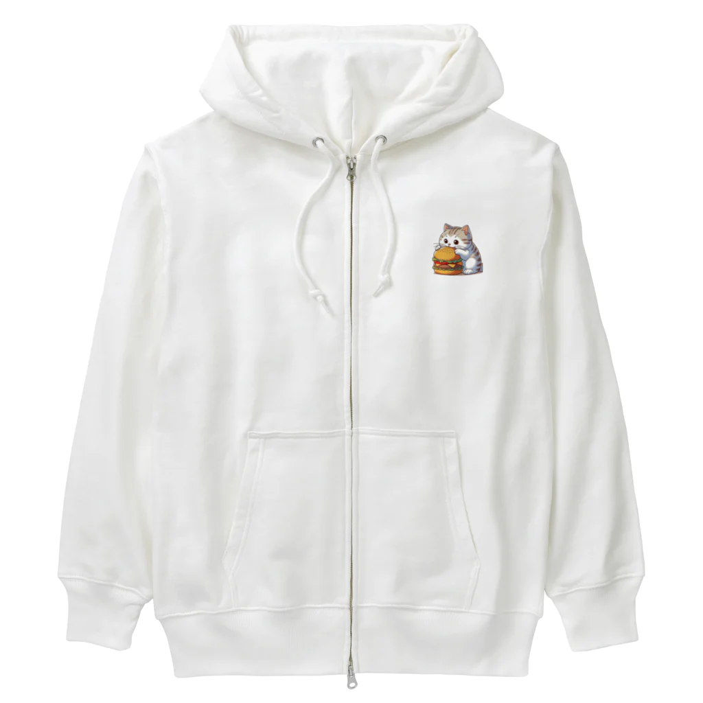 cat_burger_streetの一生懸命ハンバーガーを齧る猫 Heavyweight Zip Hoodie
