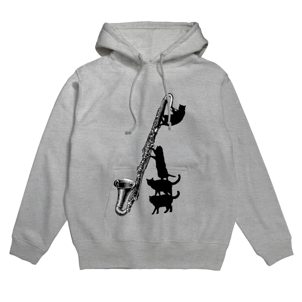 音楽雑貨でぶねこのバスクラリネットと黒猫 Hoodie